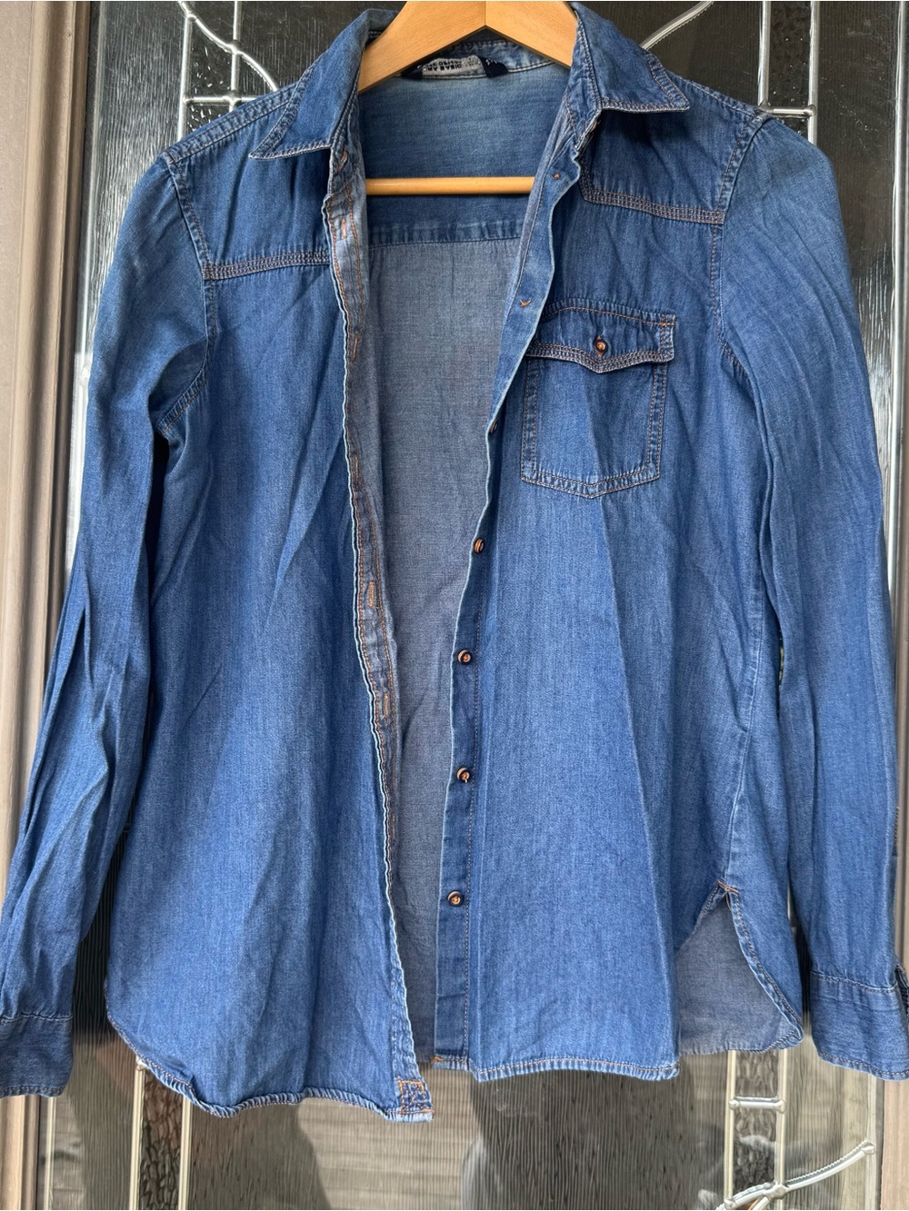 Zara Basic Light Blue Denim Button-Up
